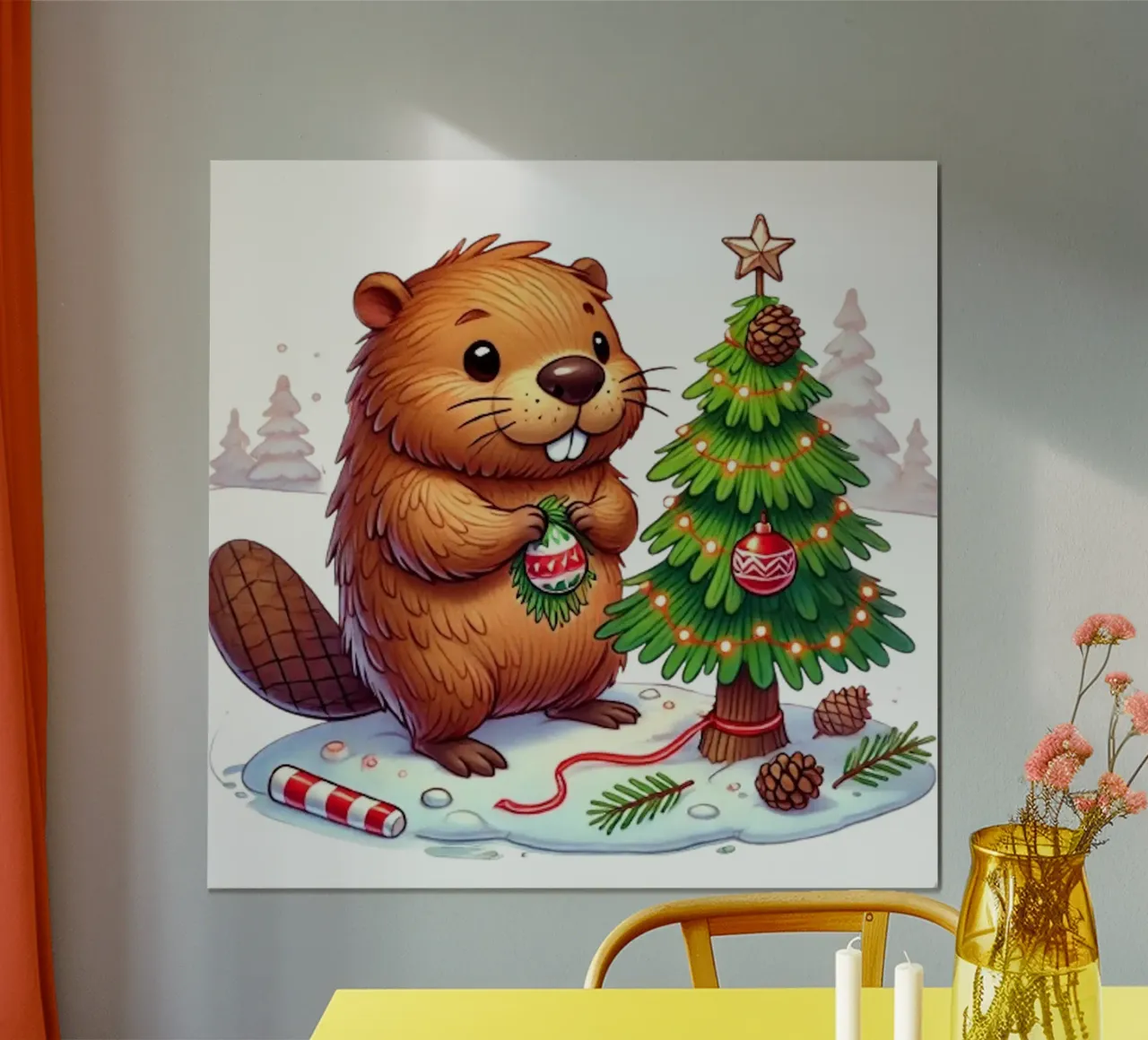Decorazioni per l'albero di Natale del castoro in festa poster da FluffyToons