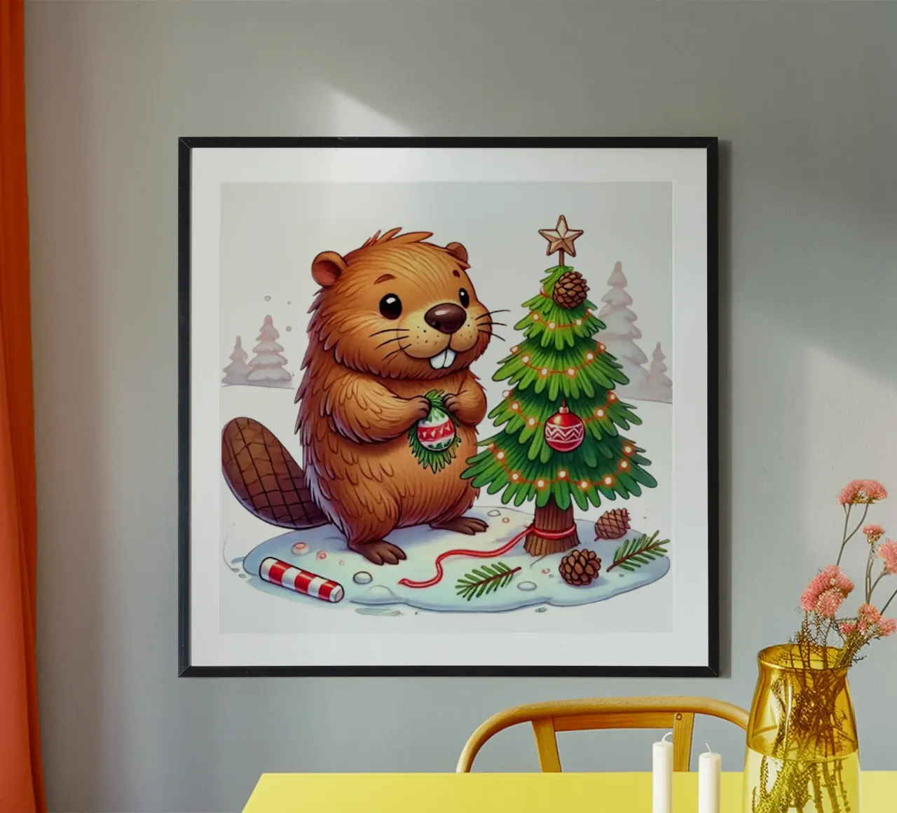 Decorazioni per l'albero di Natale del castoro in festa poster da FluffyToons