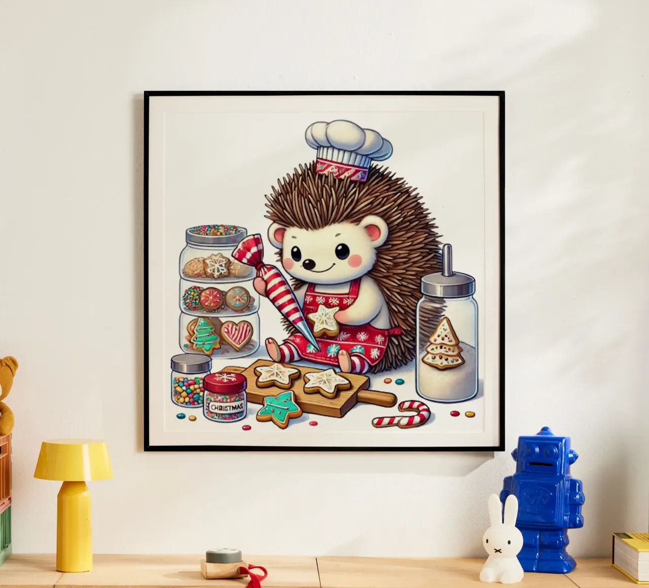 Creazioni di biscotti natalizi dello Chef Hedgehog poster da FluffyToons