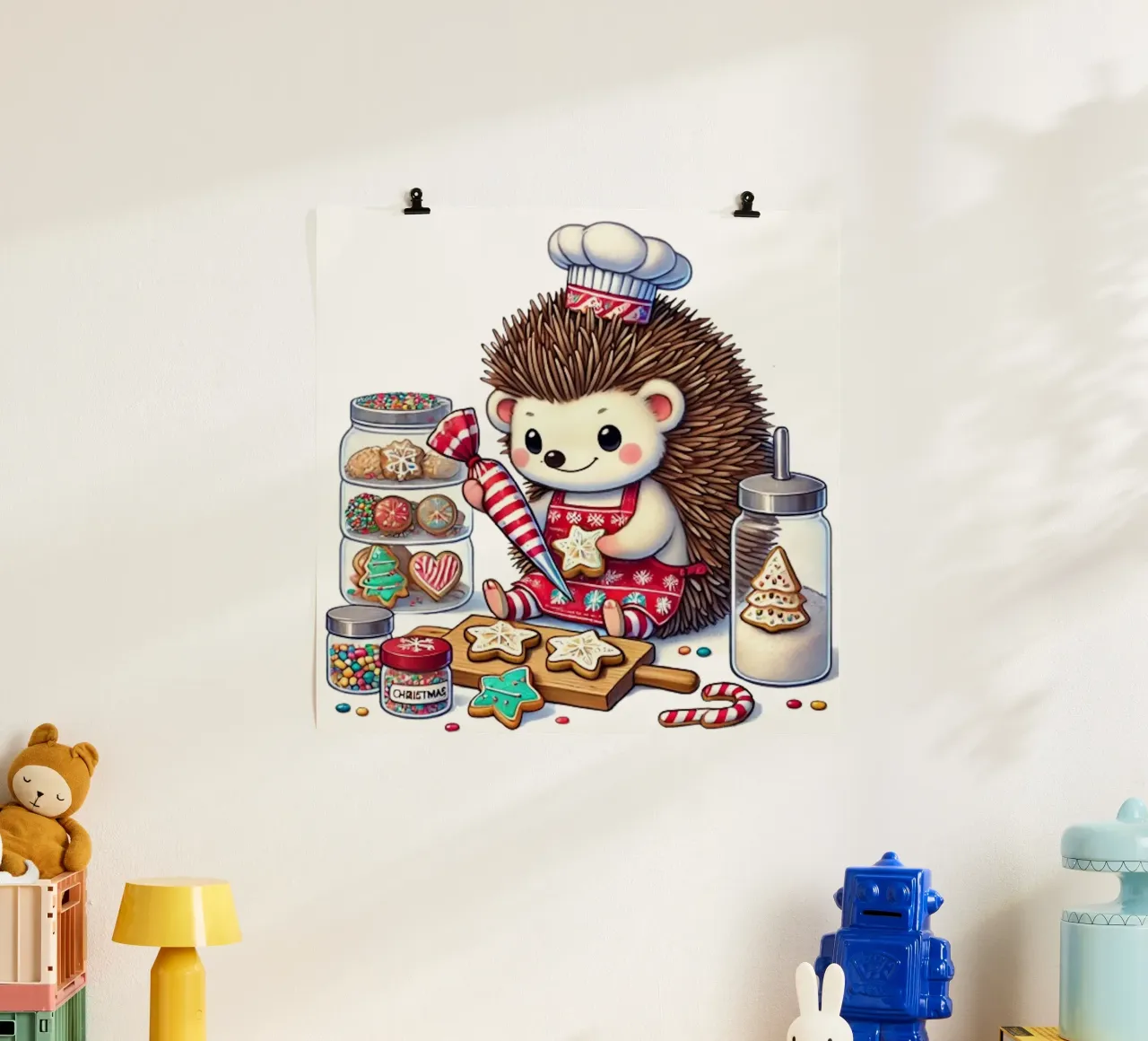 Creazioni di biscotti natalizi dello Chef Hedgehog poster da FluffyToons