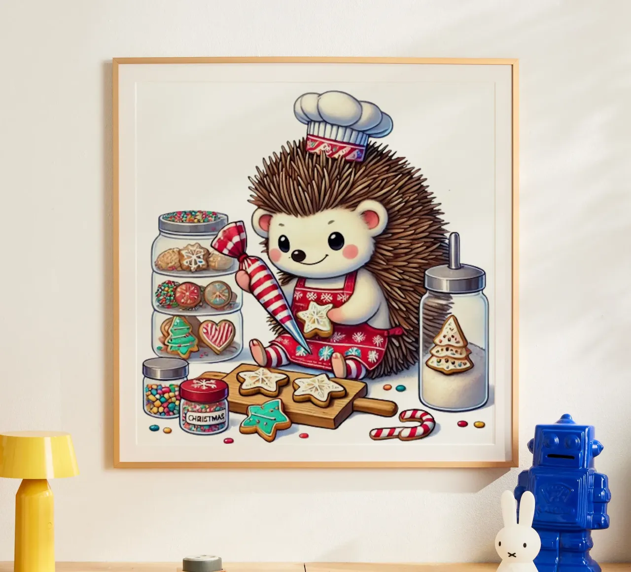 Creazioni di biscotti natalizi dello Chef Hedgehog poster da FluffyToons