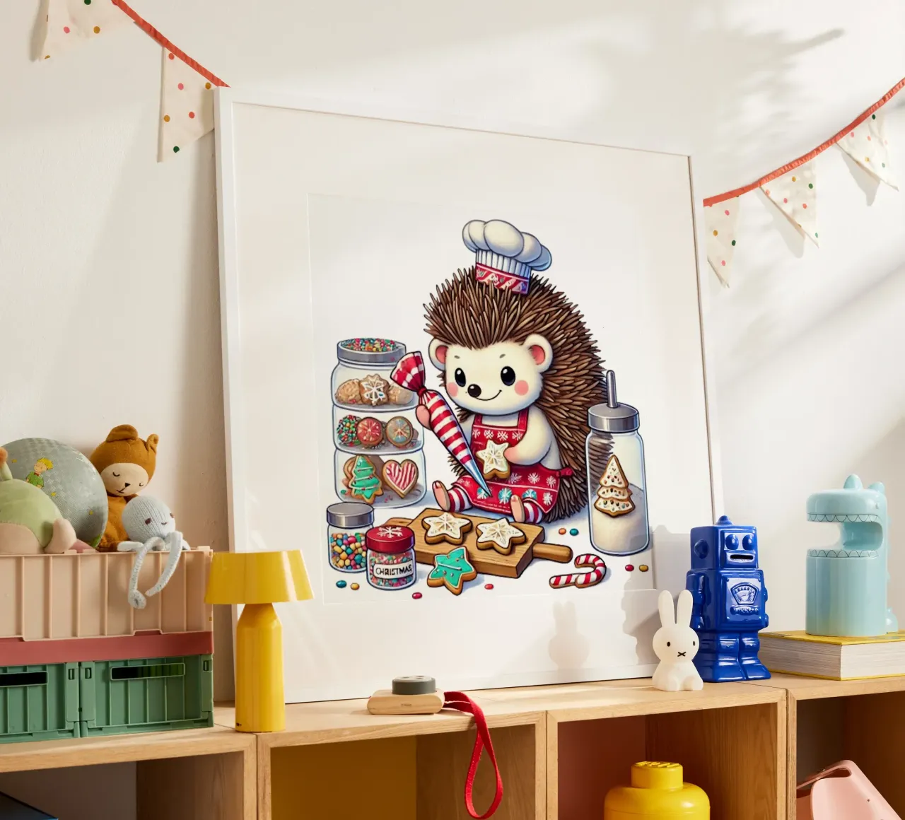 Creazioni di biscotti natalizi dello Chef Hedgehog poster da FluffyToons