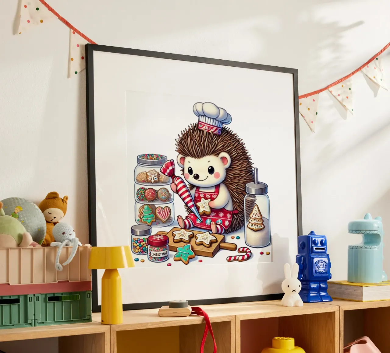 Creazioni di biscotti natalizi dello Chef Hedgehog poster da FluffyToons