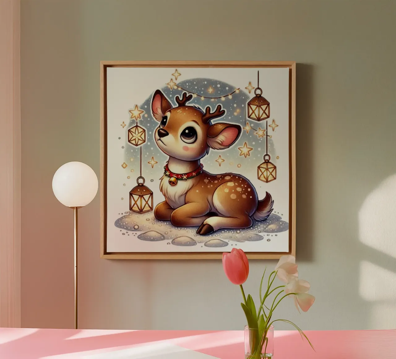 Dromerige rendieren onder een sterrenhemel canvas met Baklijst van FluffyToons