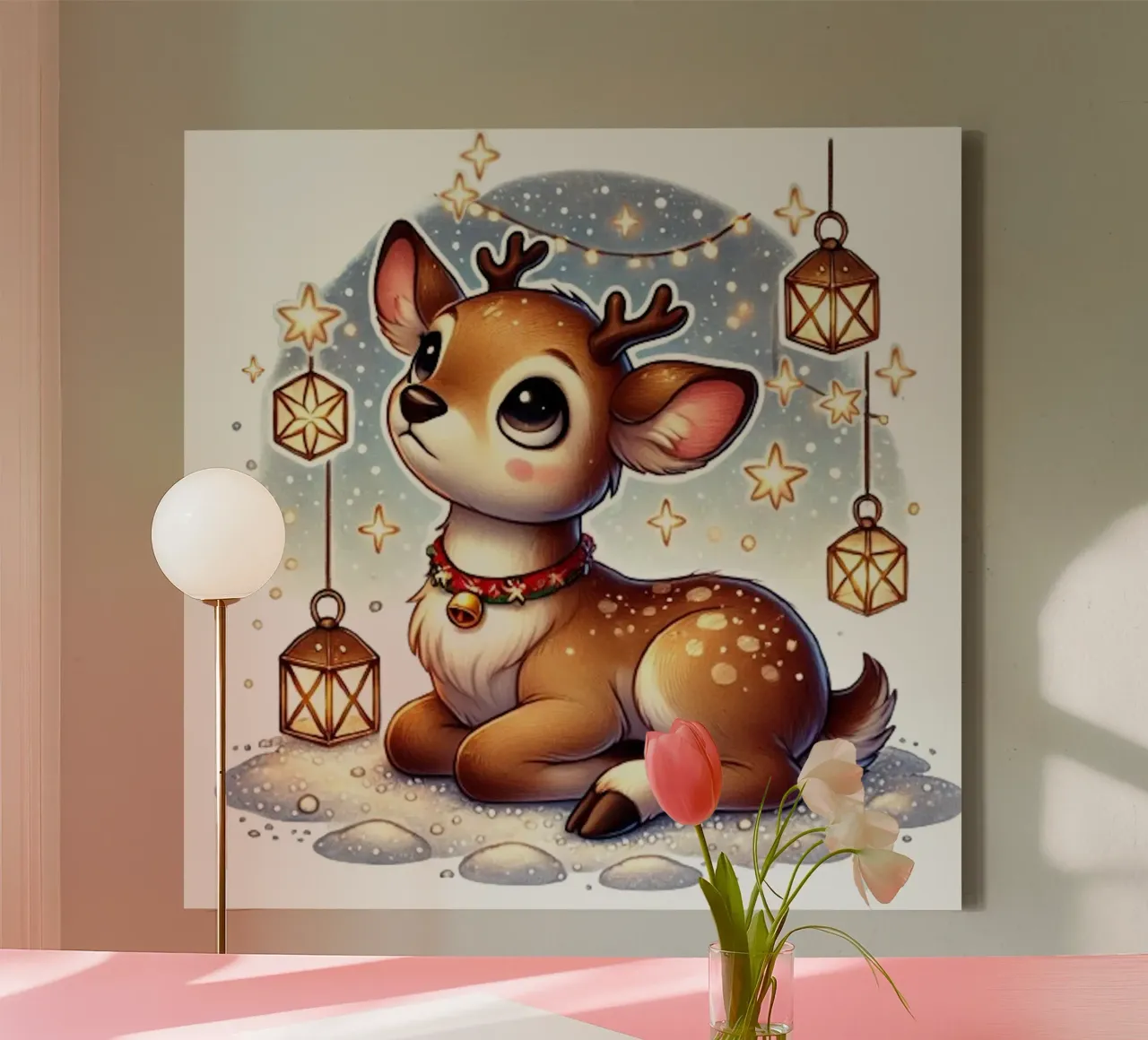 Dromerige rendieren onder een sterrenhemel canvas met Baklijst van FluffyToons