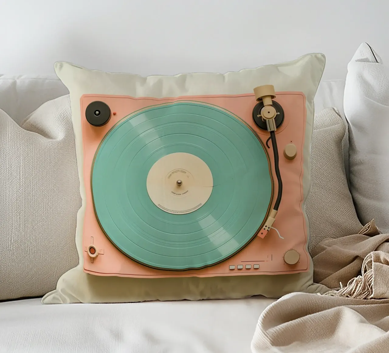 Record Player Peach cuscino da Malou-Studio