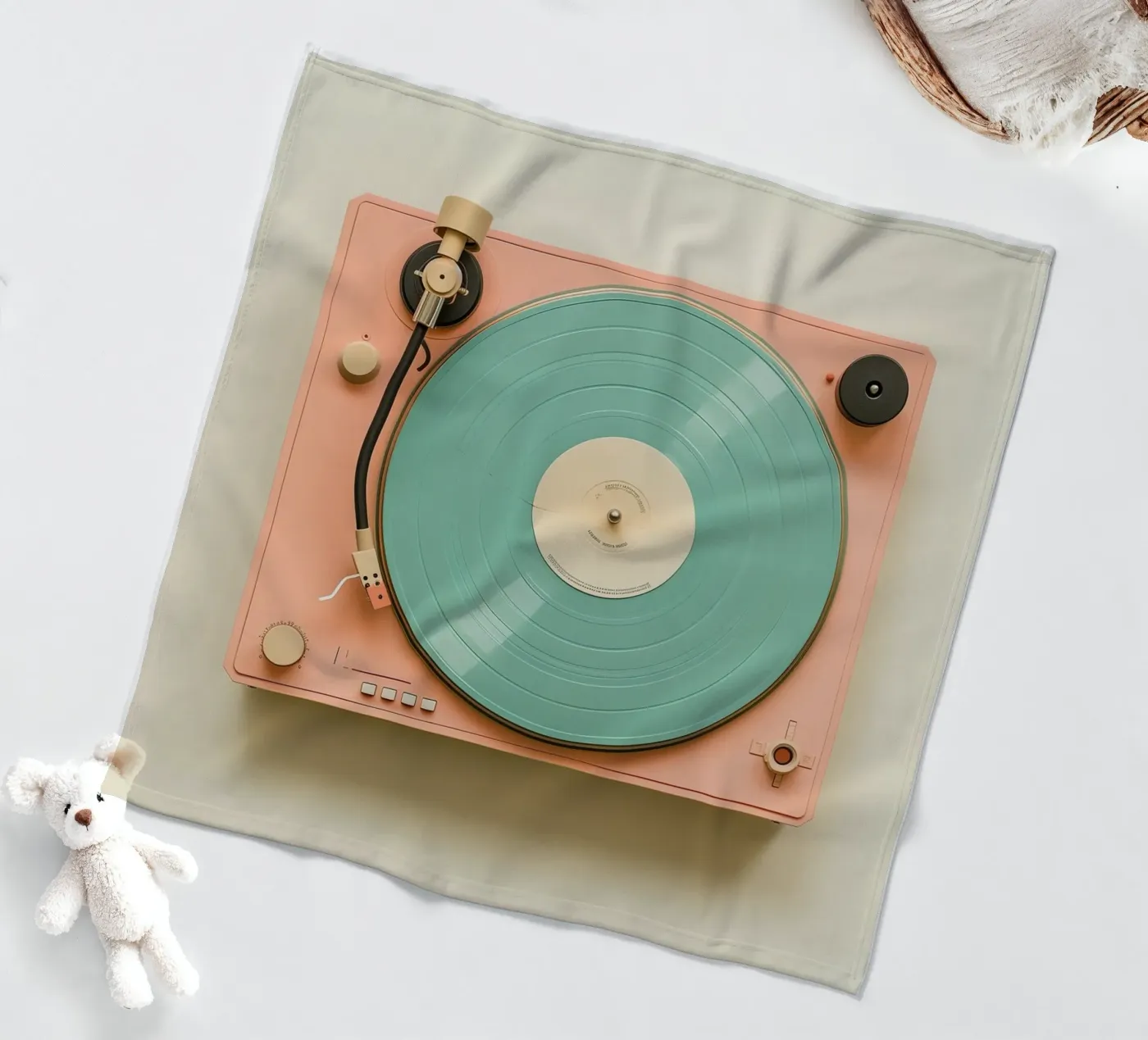 Record Player Peach fleecedeken van Malou-Studio
