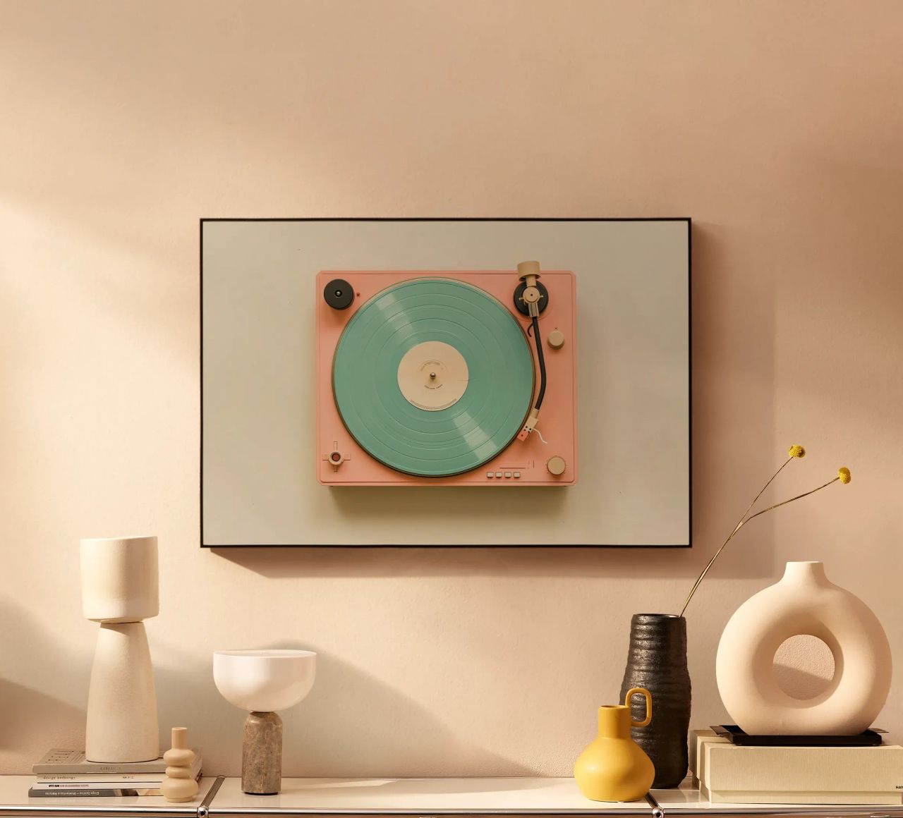Record Player Peach alluminio dibond da Malou-Studio