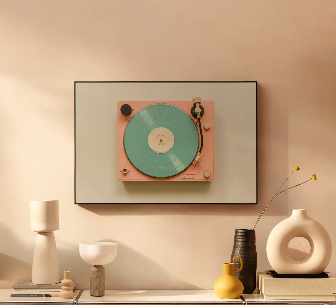 Record Player Peach pannello forex da Malou-Studio