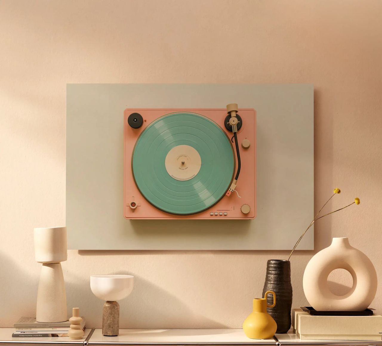 Record Player Peach alluminio dibond da Malou-Studio