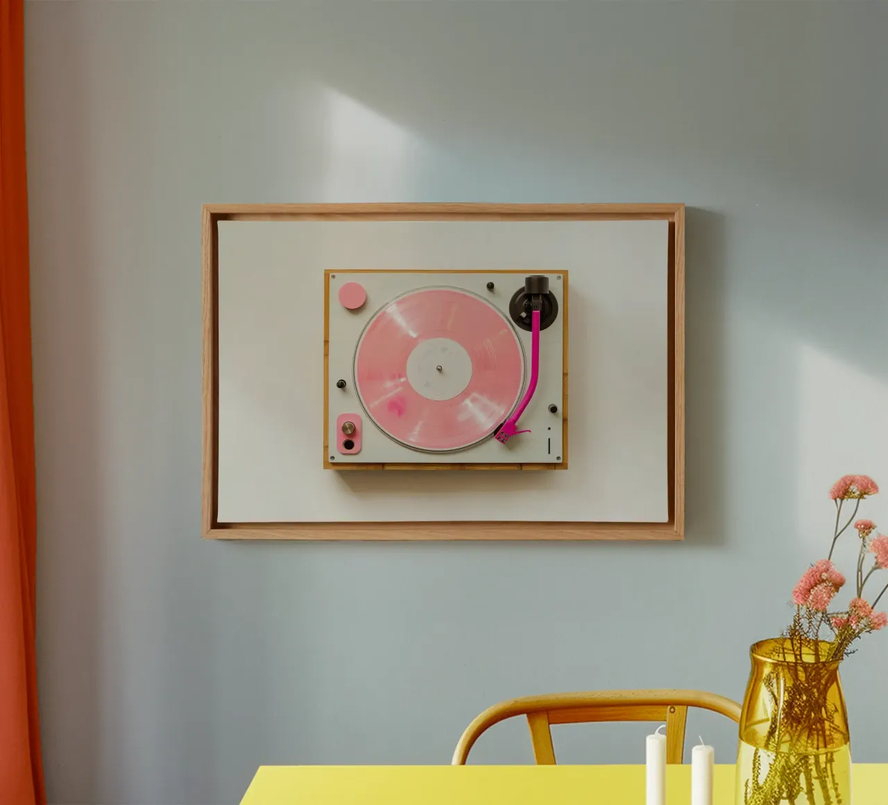 Record Player Pink tela con Cornice a cassetta da Malou-Studio