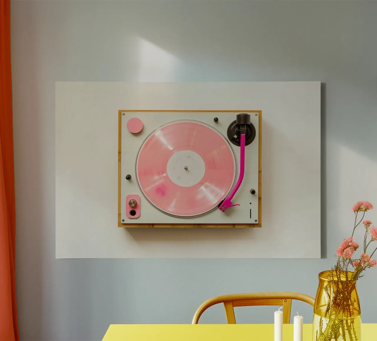 Record Player Pink tela con Cornice a cassetta da Malou-Studio