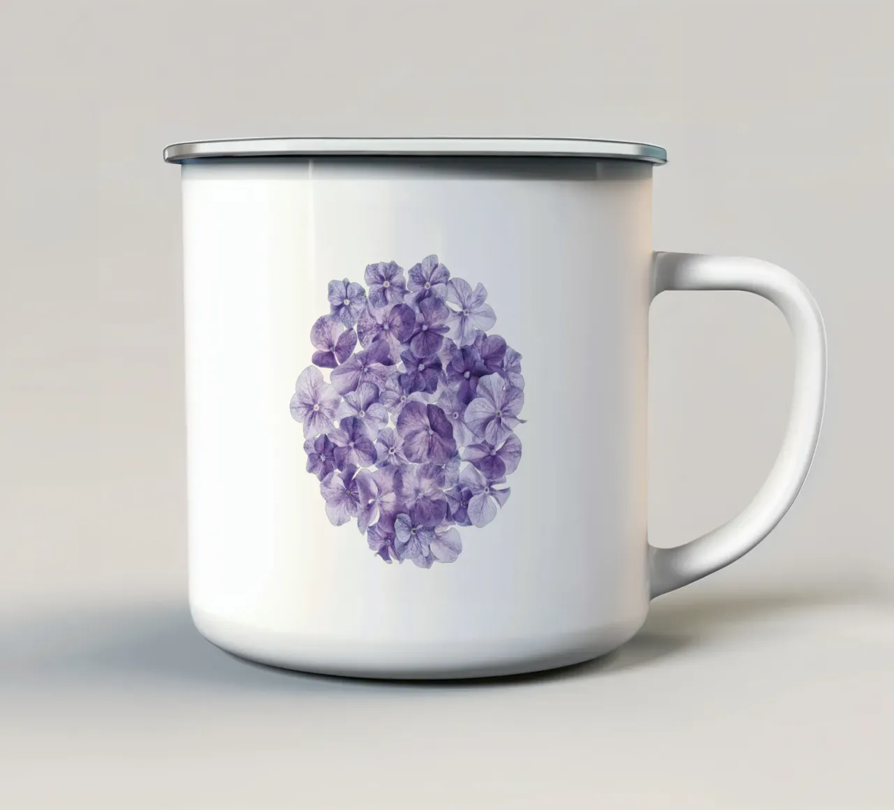 Circle of Elegance: Delicate Purple Hydrangea Flowers enamel mug by Curious Collections by Marielle Leenders