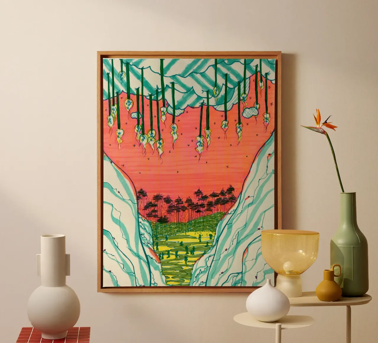 Buntes Tal (Colorful valley) canvas met Baklijst van Mandy Becker Fine Arts