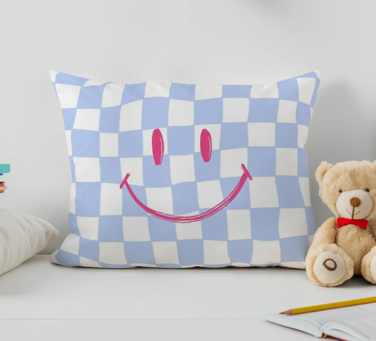 Sorriso quadrato blu cuscino da Malou-Studio