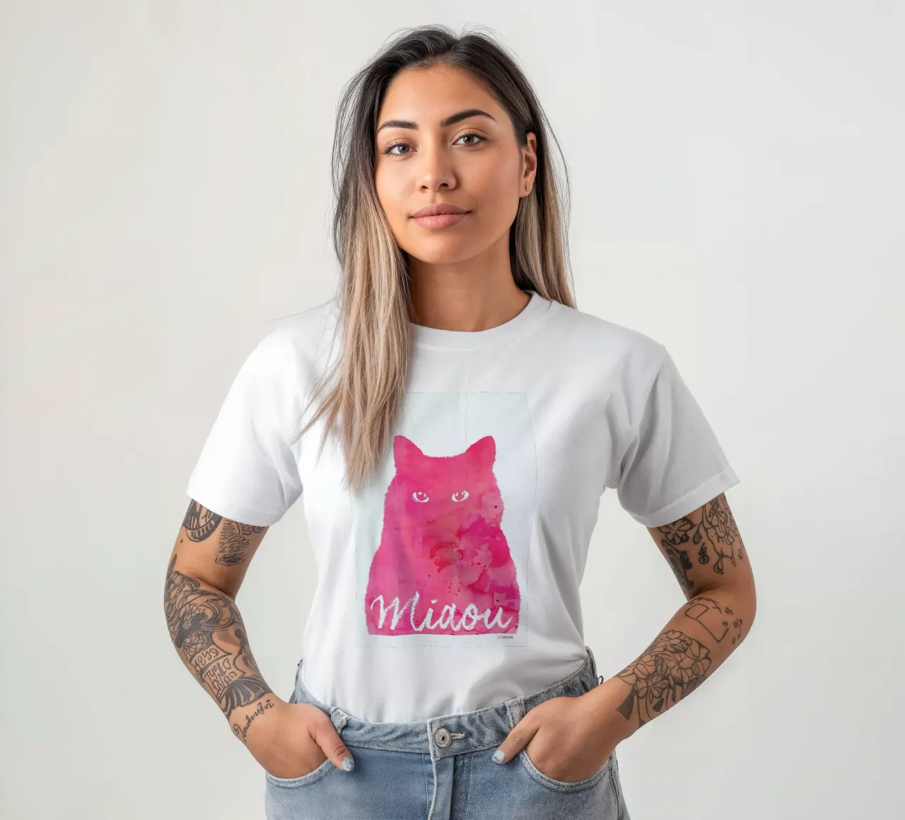 Miaou - Pink t-shirt by La Belette Rose