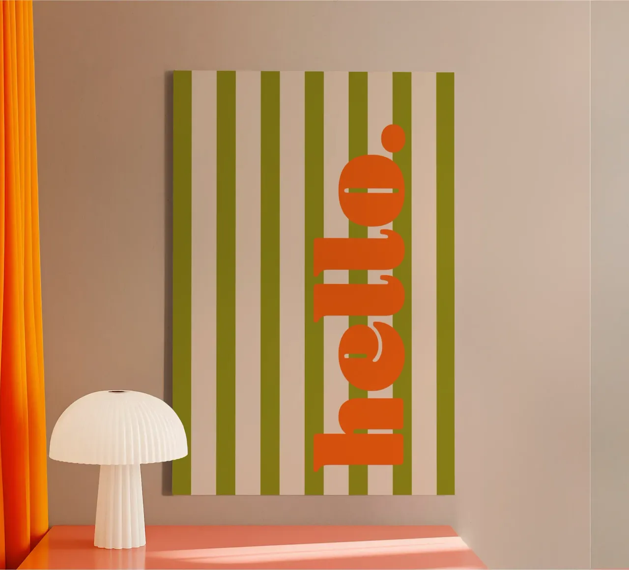 Hello - Green Orange Stripes canvas by Malou-Studio