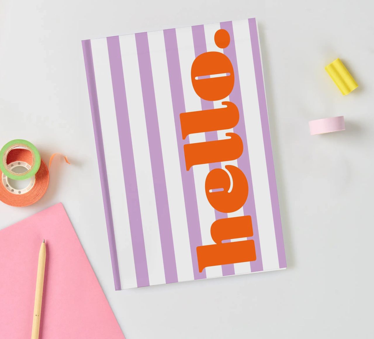 Bonjour - Rayures Lilas carnet de notes de Malou-Studio