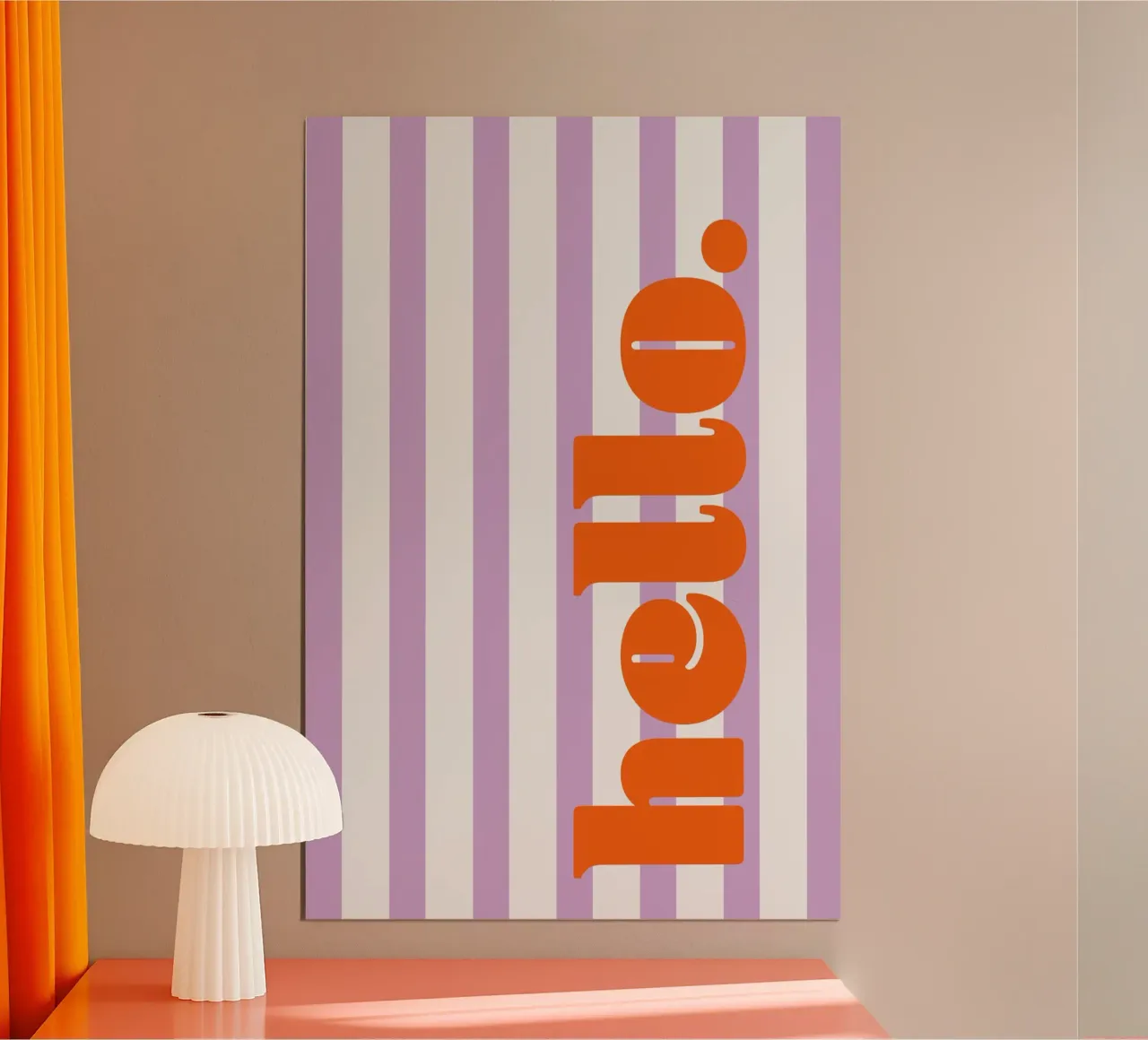 Hallo - Streifen Flieder Poster mit Holzrahmen von Malou-Studio