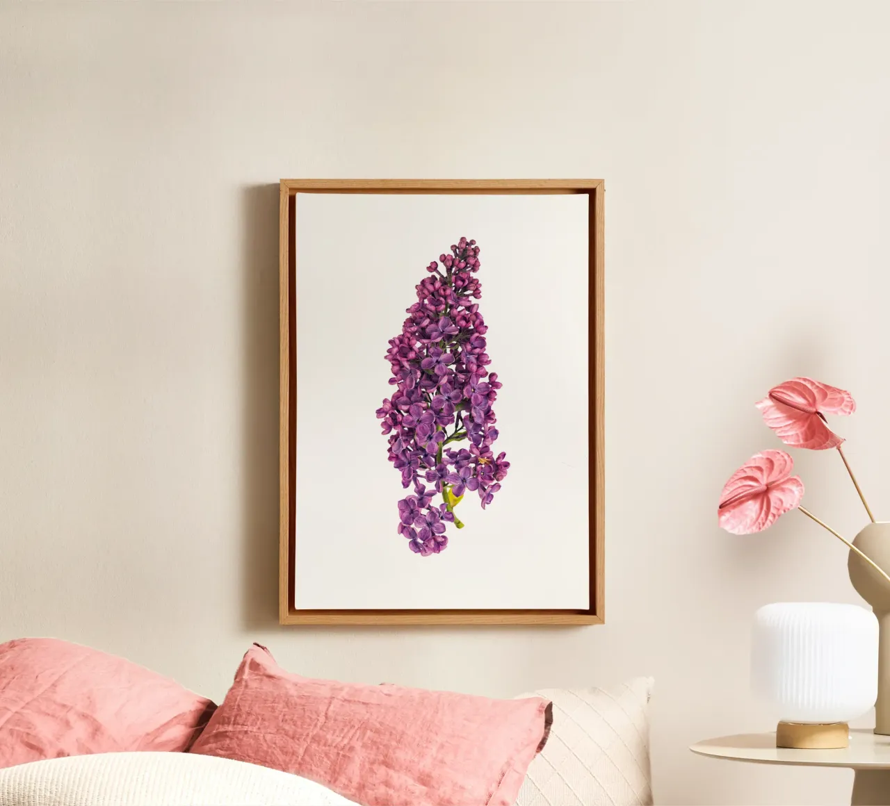 Paarse seringbloem canvas met Baklijst van Curious Collections by Marielle Leenders