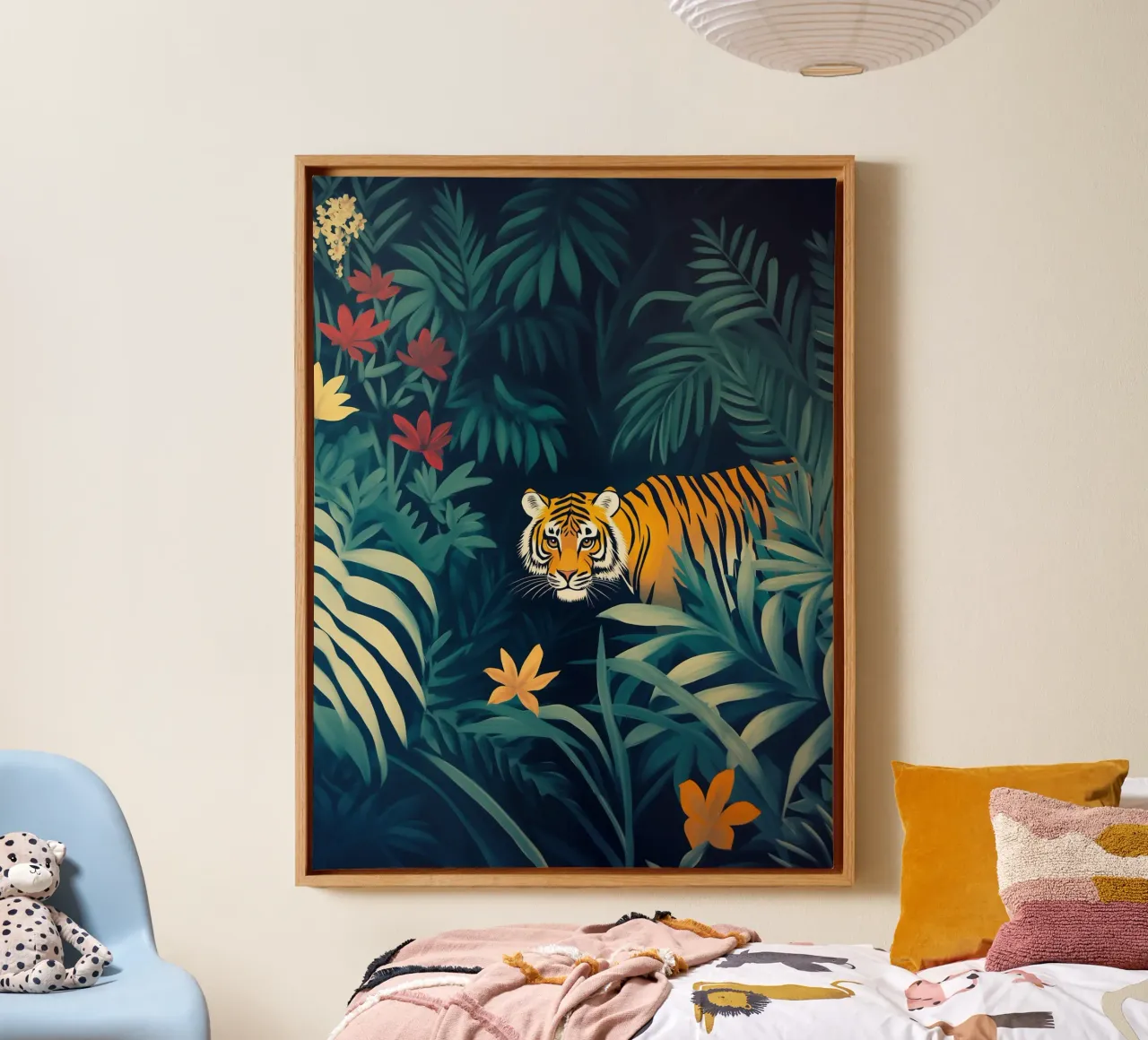 The tiger's smile in the Rousseau jungle canvas with Floater frame by Autofocus