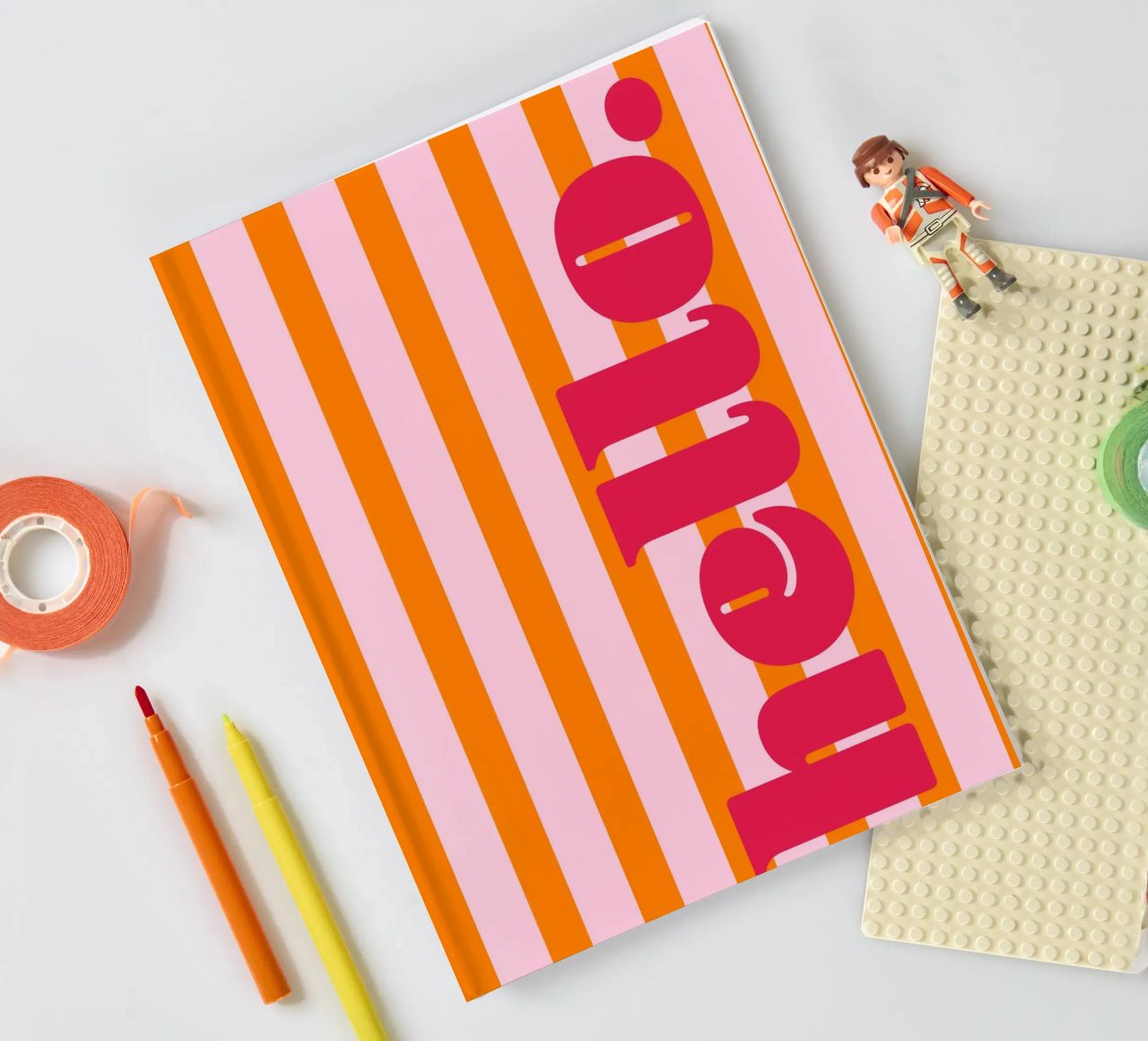 Bonjour - Rayures Orange carnet de notes de Malou-Studio