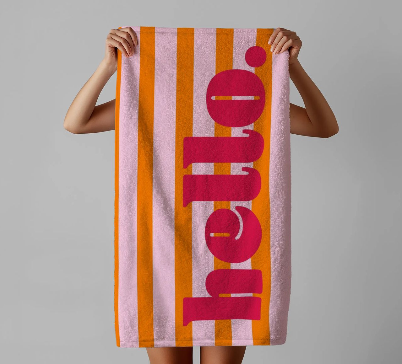 Hello - Stripes Orange towel by Malou-Studio