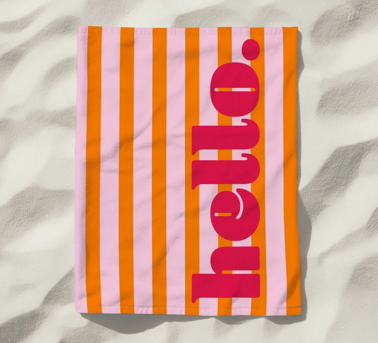 Hello - Stripes Orange beach towel by Malou-Studio