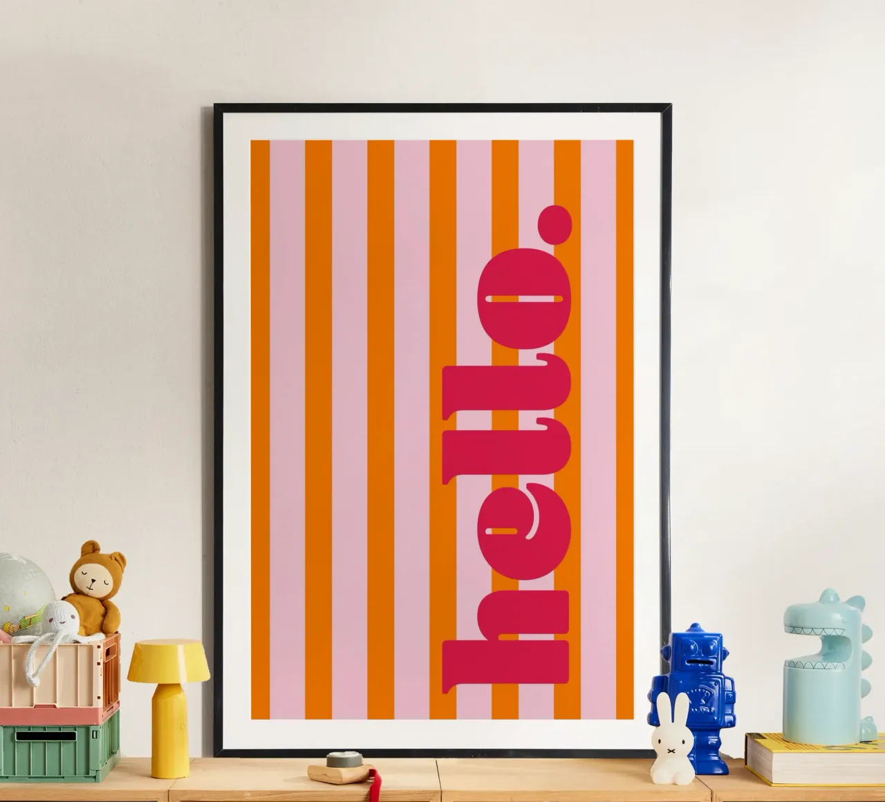 Hello - Stripes Orange poster by Malou-Studio