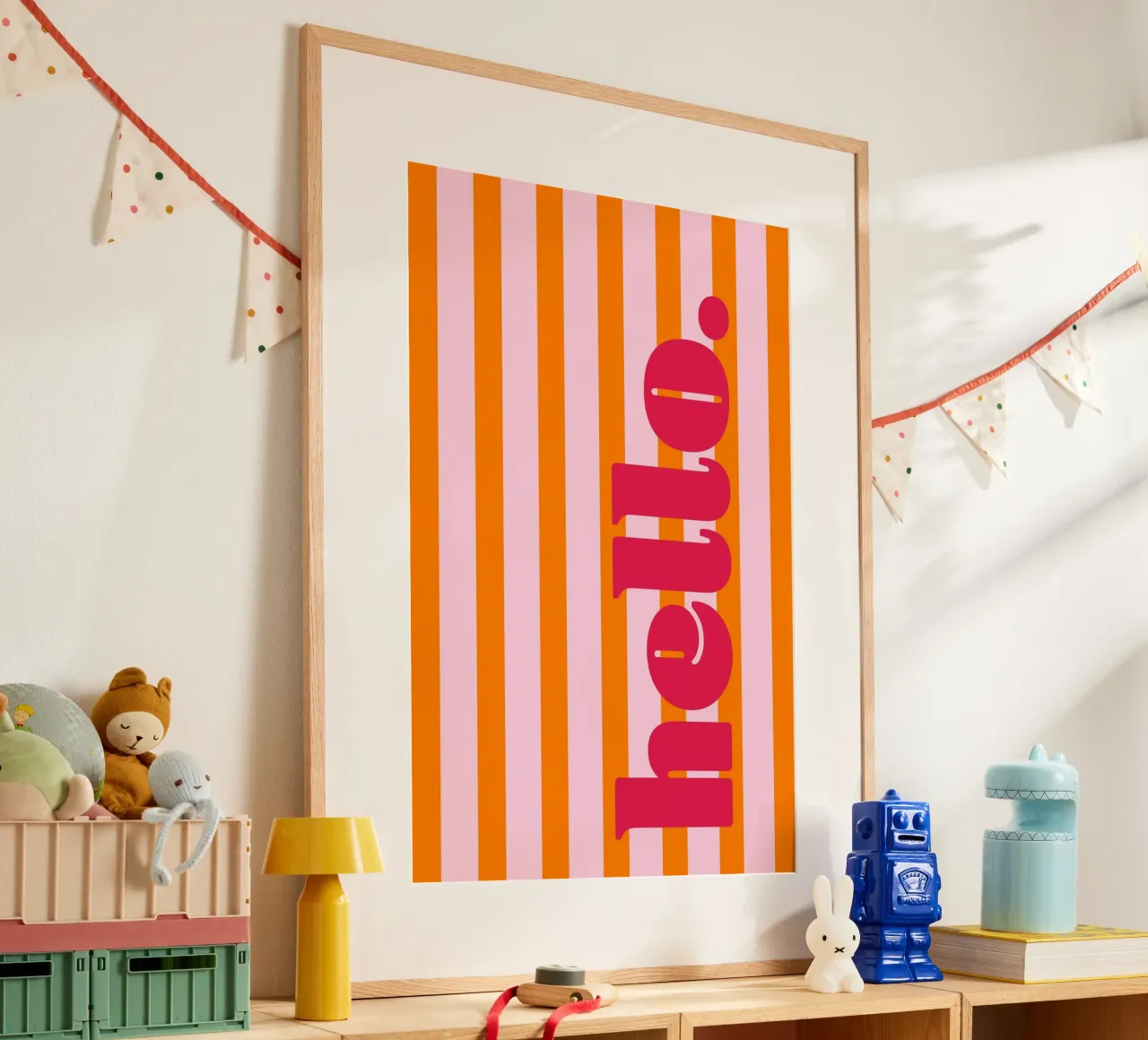 Hello - Stripes Orange poster by Malou-Studio