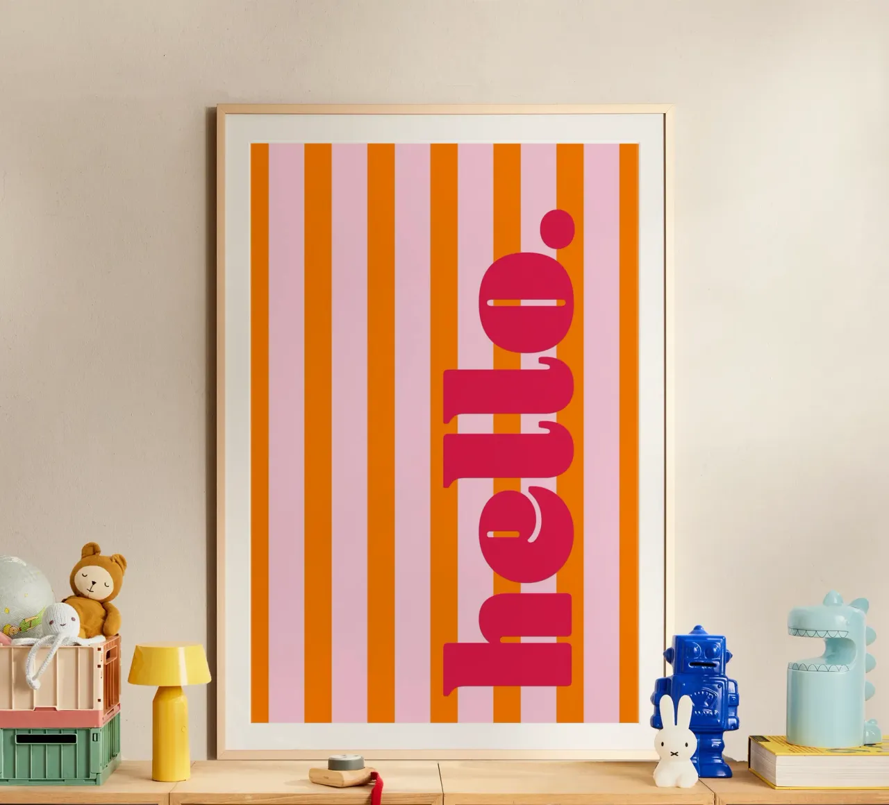 Hello - Stripes Orange poster by Malou-Studio