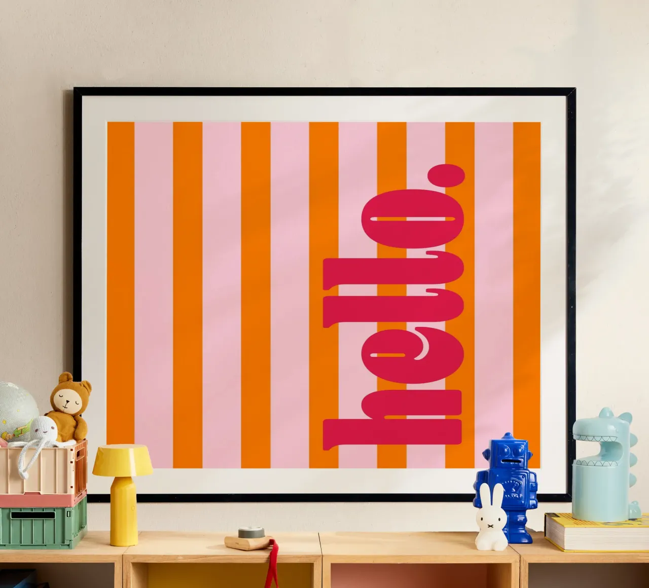Hello - Stripes Orange poster by Malou-Studio