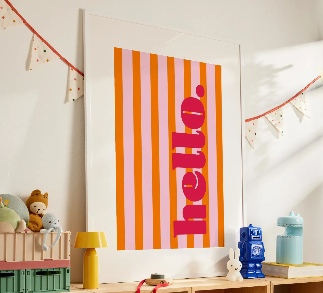 Hello - Stripes Orange poster by Malou-Studio