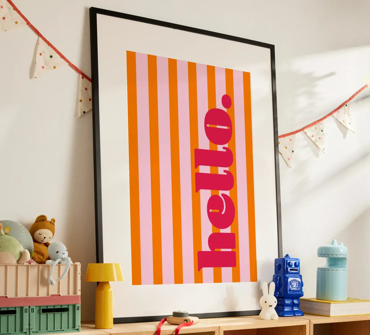 Hello - Stripes Orange poster by Malou-Studio