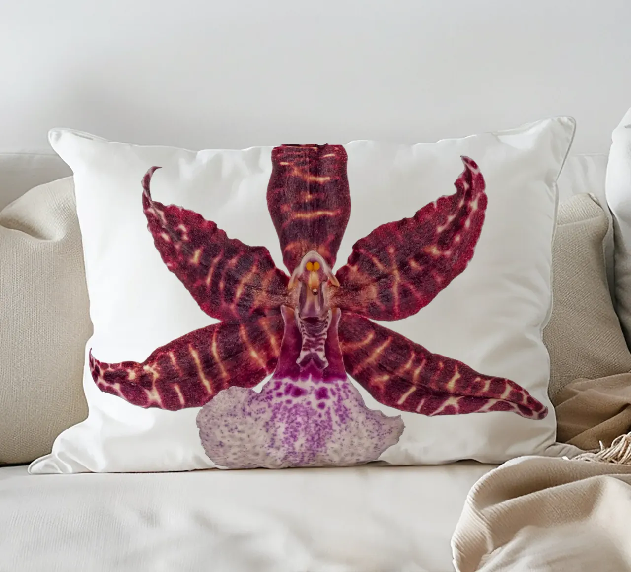 Bellezza squisita: Orchidea rossa cuscino da Curious Collections by Marielle Leenders
