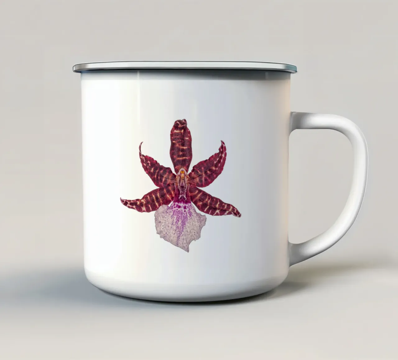 Bellezza squisita: Orchidea rossa tazza in smalto da Curious Collections by Marielle Leenders