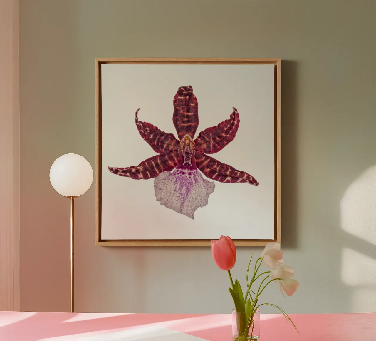 Bellezza squisita: Orchidea rossa tela con Cornice a cassetta da Curious Collections by Marielle Leenders
