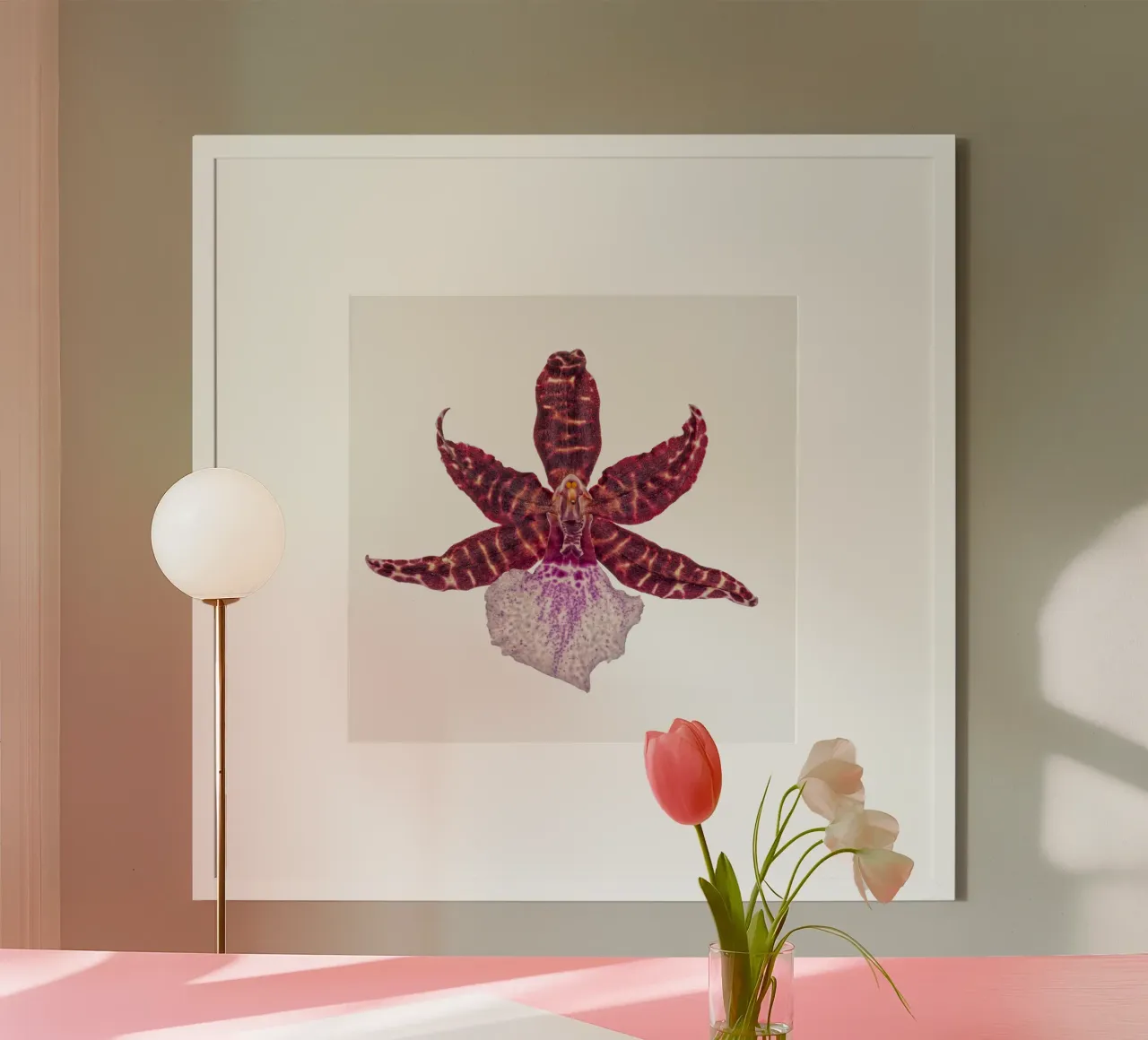Bellezza squisita: Orchidea rossa poster con telaio in alluminio da Curious Collections by Marielle Leenders