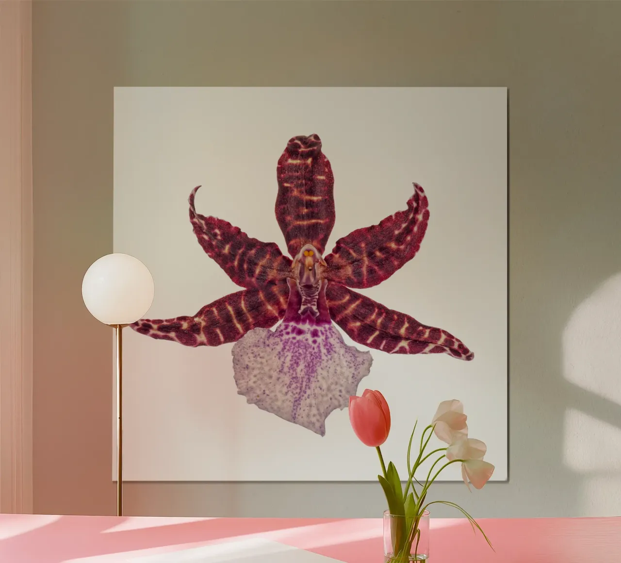 Bellezza squisita: Orchidea rossa poster con telaio in alluminio da Curious Collections by Marielle Leenders