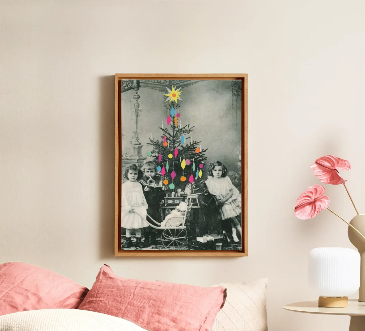Mañana de Navidad lienzo con Marco flotante de Cassia Beck Collage