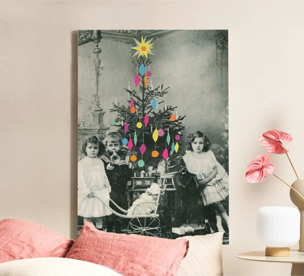 Mañana de Navidad lienzo con Marco flotante de Cassia Beck Collage