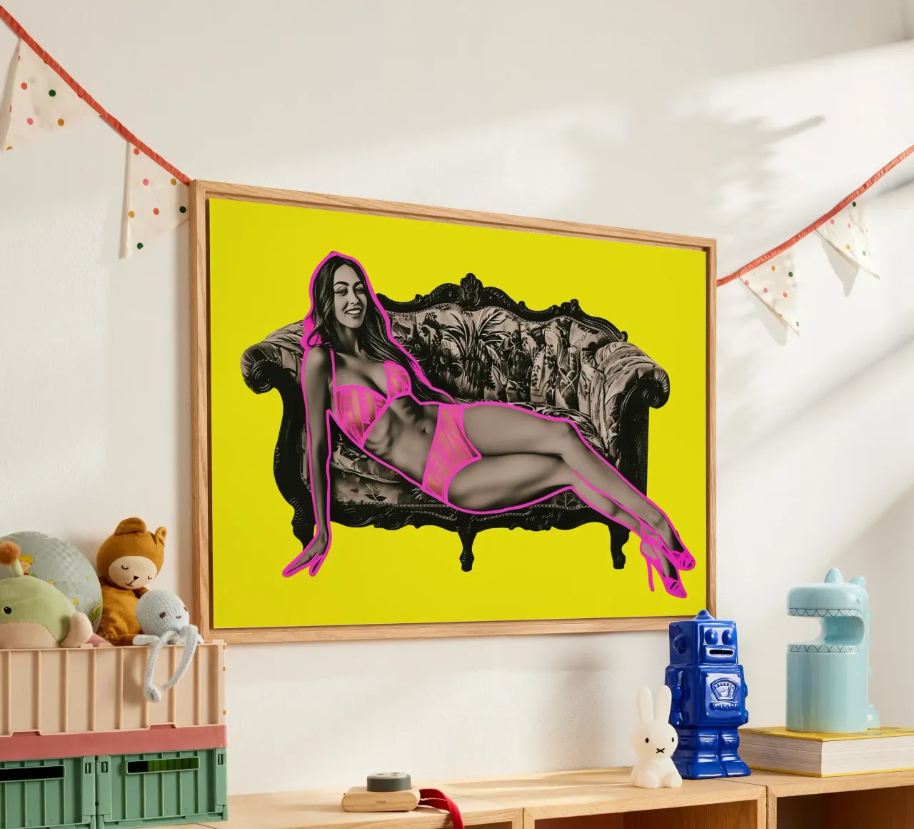 Divertimento modellistico con gli evidenziatori al neon | Collage Pop Art plexiglass da Autofocus