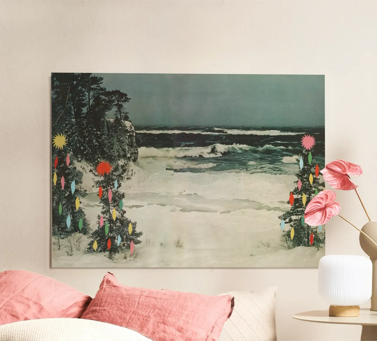 Spiaggia di Natale poster con telaio in legno da Cassia Beck Collage