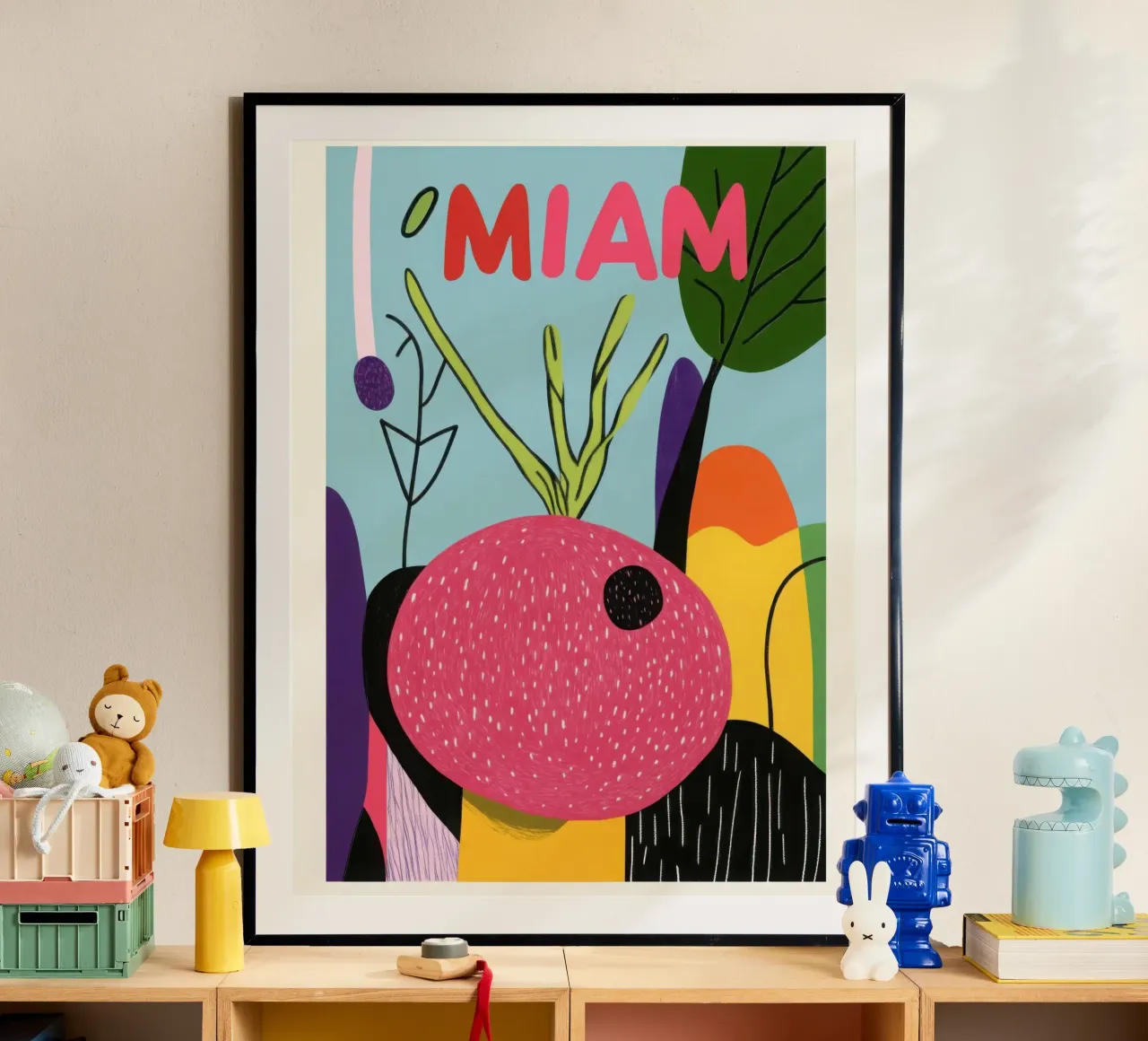 Miam miam radis poster con telaio in alluminio da Pop and Fruits - Affiches & posters