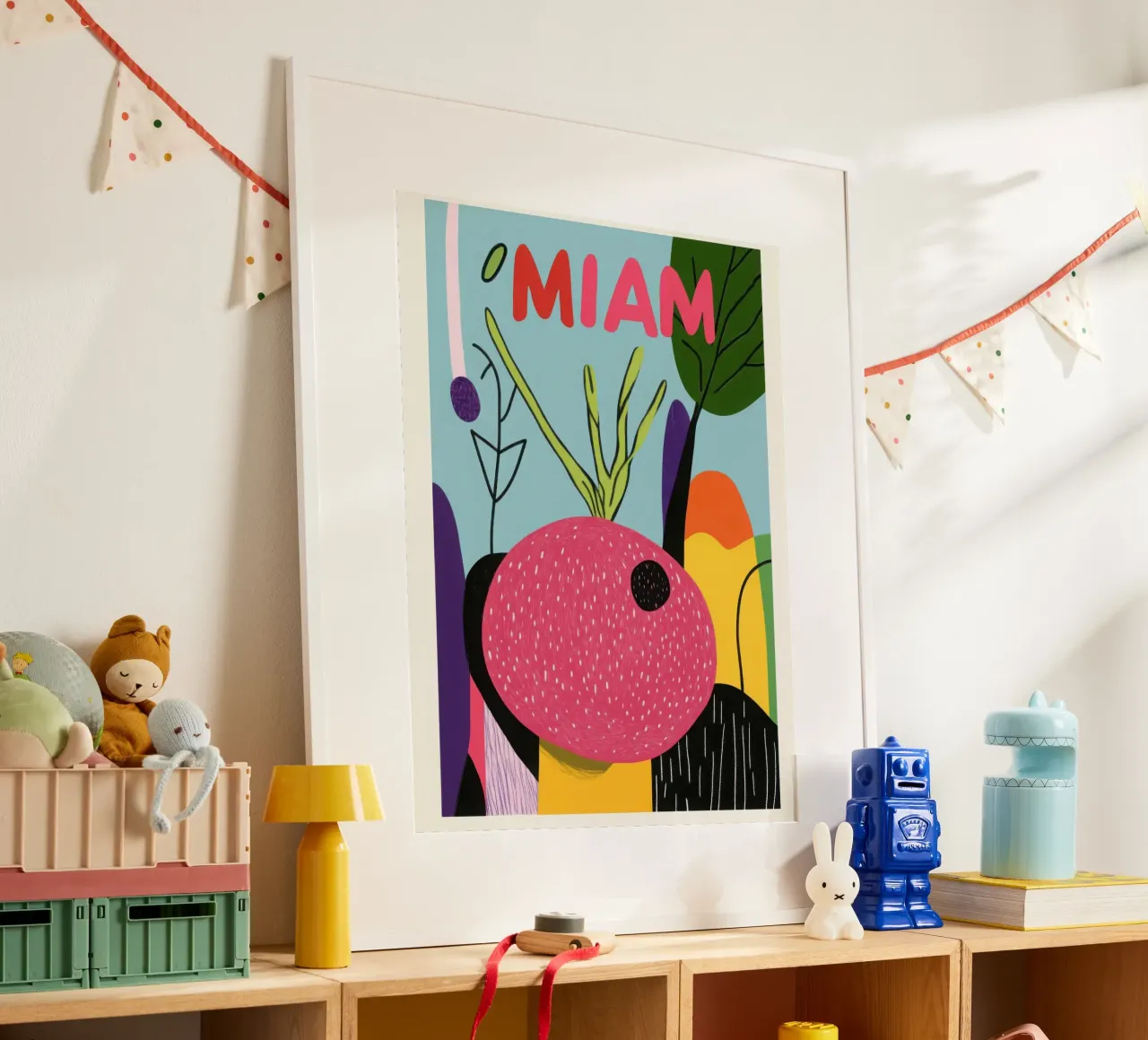 Miam miam radis poster con telaio in alluminio da Pop and Fruits - Affiches & posters