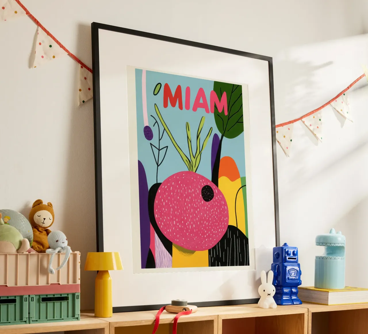 Miam miam radis poster con telaio in alluminio da Pop and Fruits - Affiches & posters