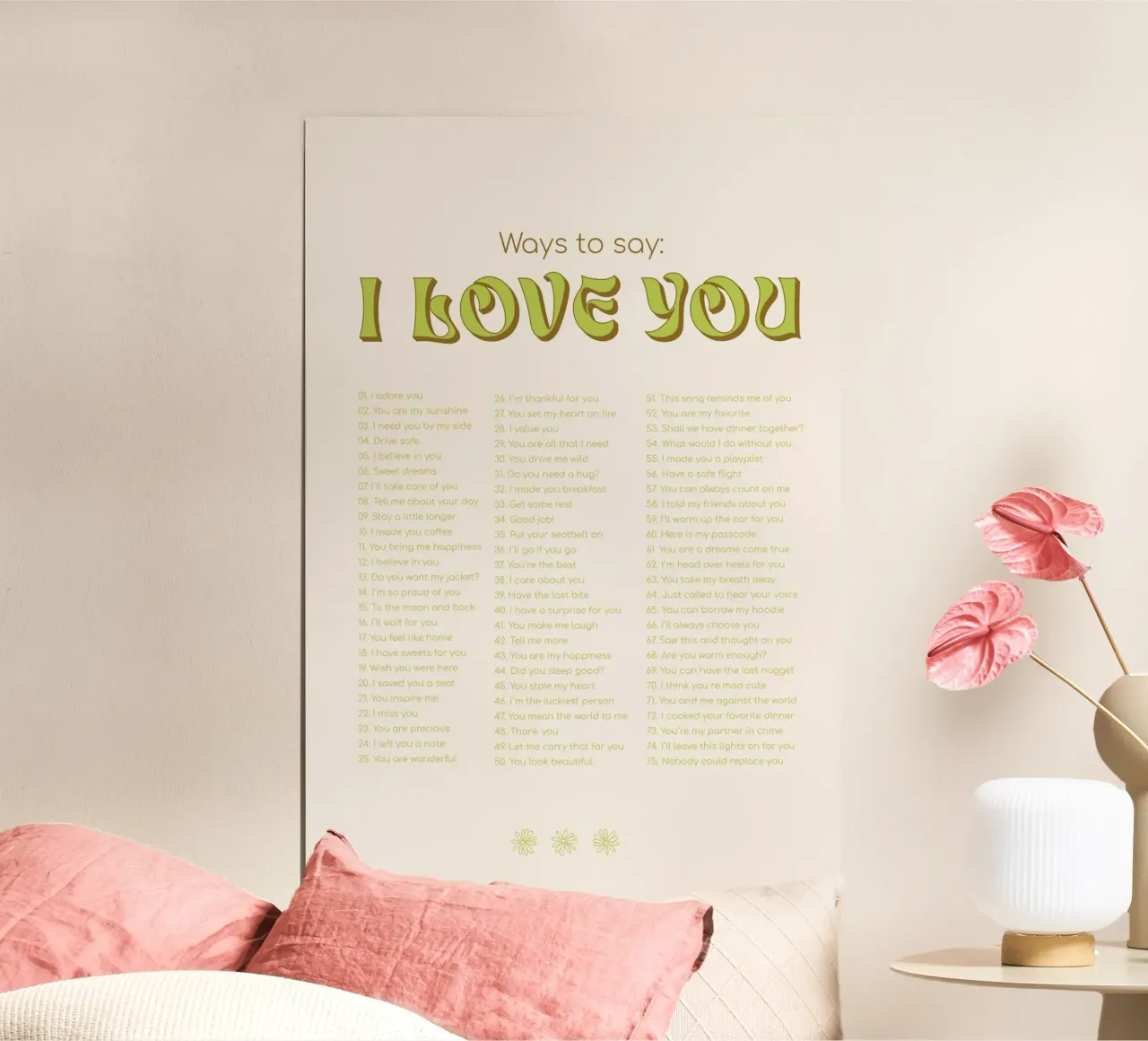 Modi per dire ti amo - verde poster con telaio in legno da Malou-Studio