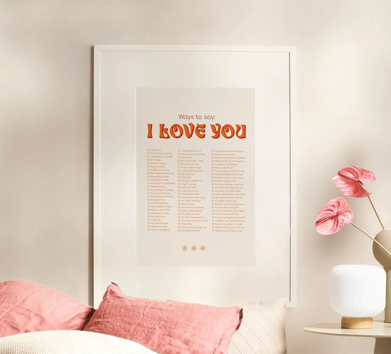 Modi per dire ti amo - Arancione poster con telaio in legno da Malou-Studio
