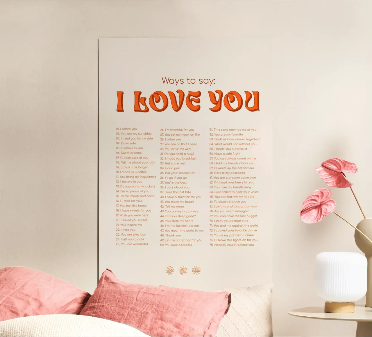 Modi per dire ti amo - Arancione poster con telaio in legno da Malou-Studio