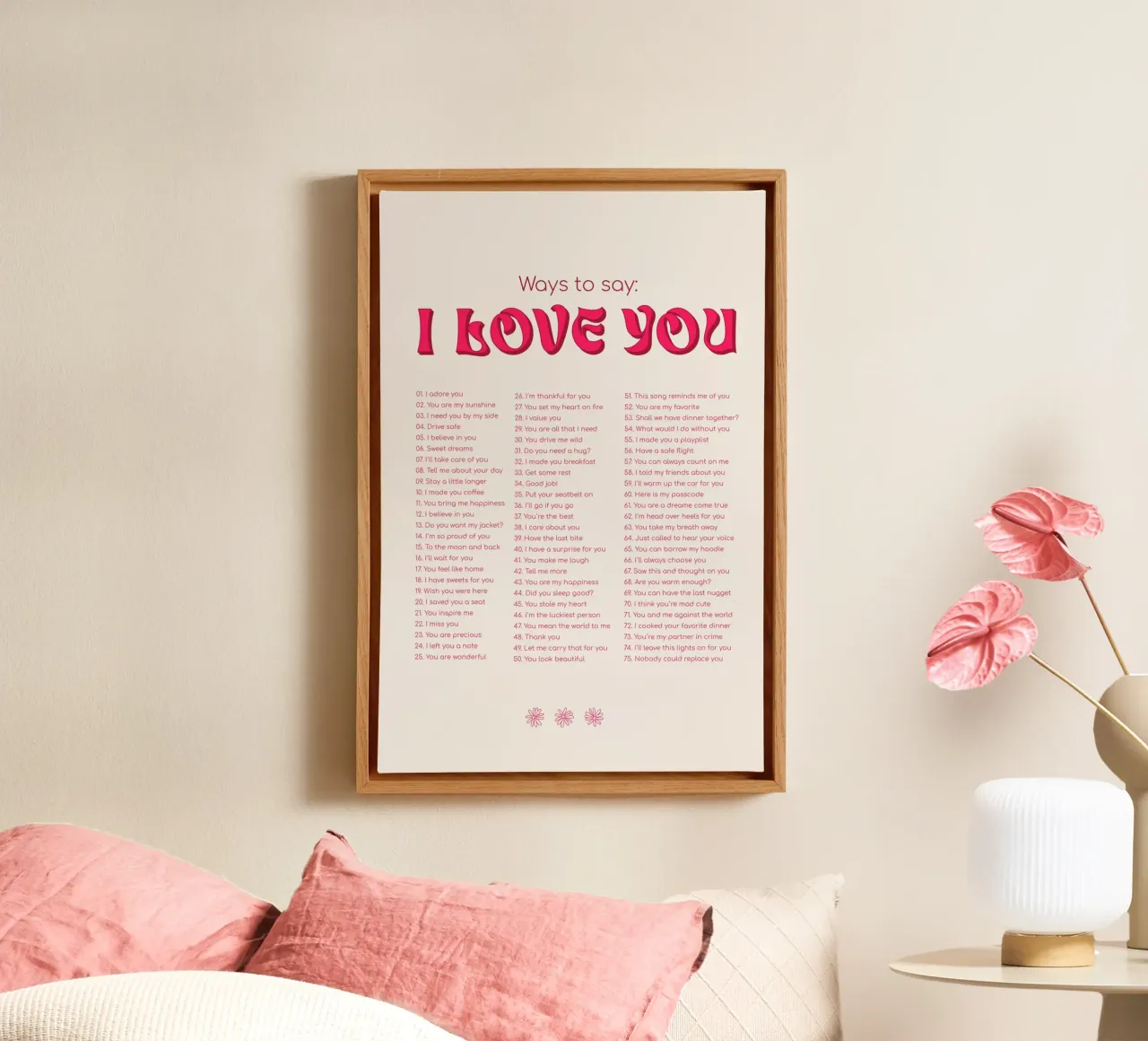 Modi per dire ti amo - Rosa tela con Cornice a cassetta da Malou-Studio